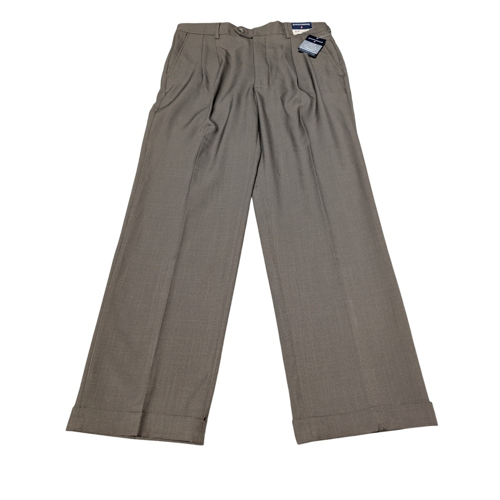 Knightsbridge Dress Pants Mens 34x29 Brown Pleated Cuffed Comfort Action NWT